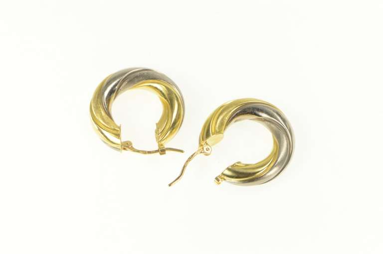 18K Yellow Gold Two Tone 20.0mm Twist Spiral Puffy Hoop Earrings