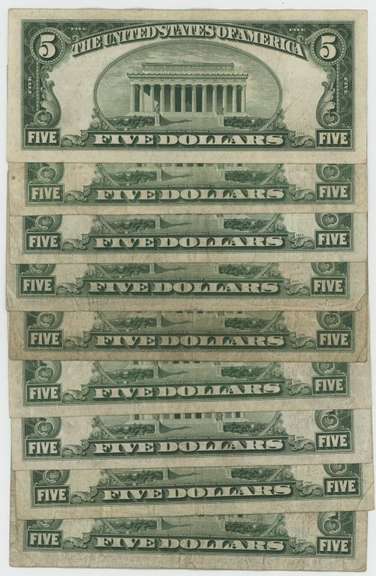 9 Series of 1934 $5 Blue Seal Silver Certificates