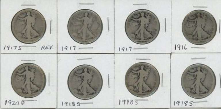 Collection of 8 better date Walking Liberty Halves 1916 to 1920-D