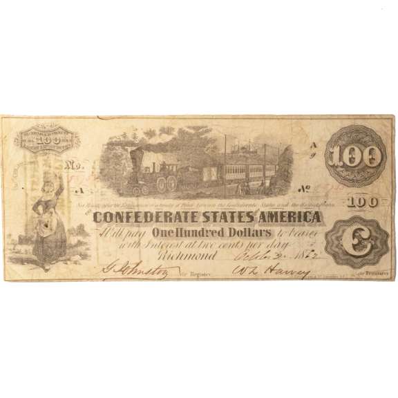 $100 CSA October 30 1862 A Series Notes