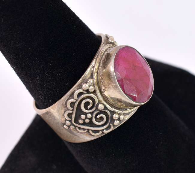 Sterling Silver Ring With Enhanced Ruby