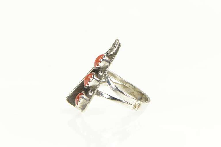 Sterling Silver Native American Coral Turquoise Onyx Ring