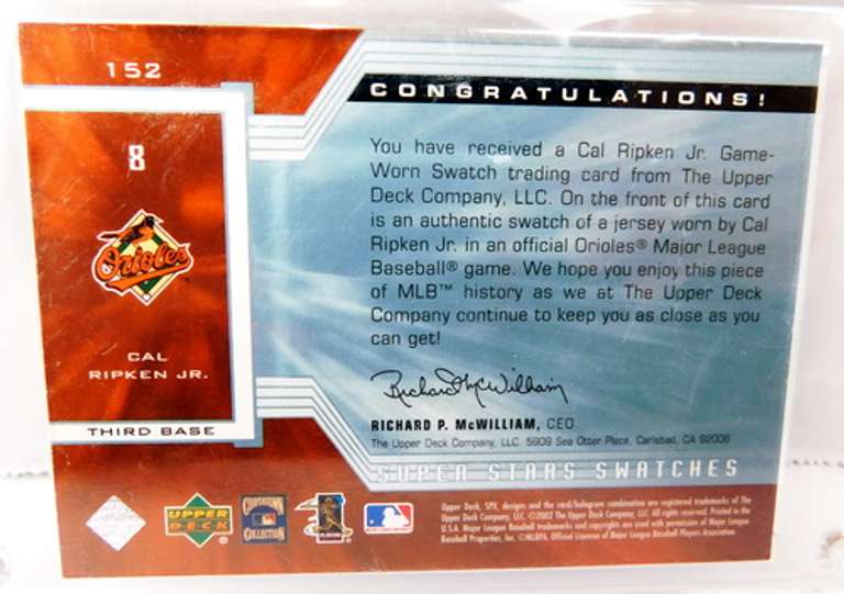 Cal Ripken, Jr. Super Stars Swatches Baseball Card