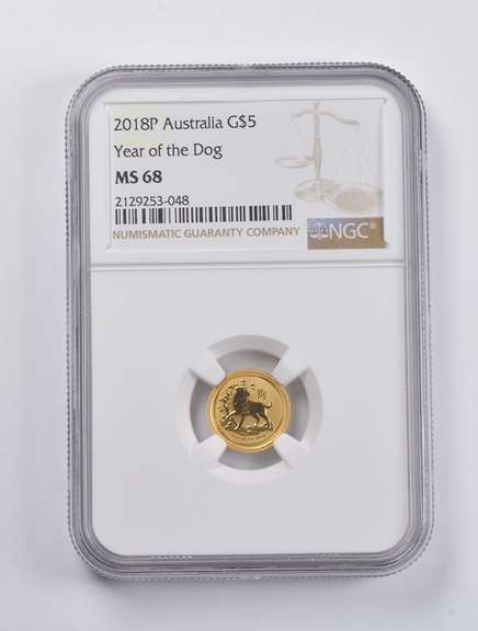 MS68 2018-P Australia $5 Gold Year Of The Dog 1/20 Oz. .999 Gold NGC