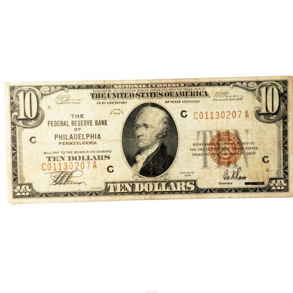 $10 1929 National Currency Series Federal Reserve Bank Philadelphia PA  Natl Bank Note