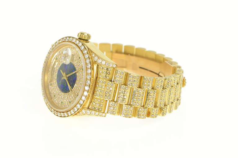 14K 6.34 Ctw Rolex Black Opal Diamond Encrusted Men's Watch
