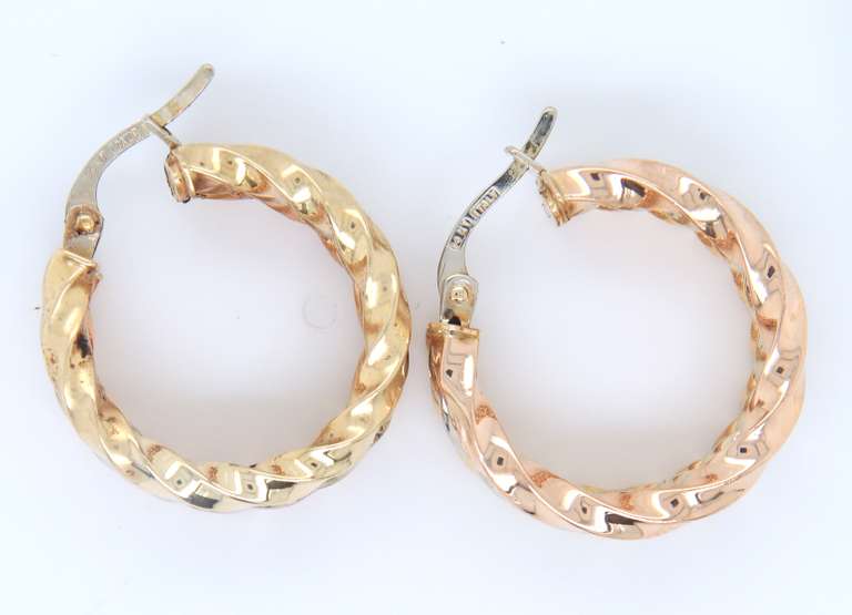Handsome Tri Color Gold Twisted Hoop Earrings