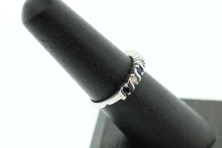 14kt Solid White Gold, Blue Sapphire, and Diamond Band Ring