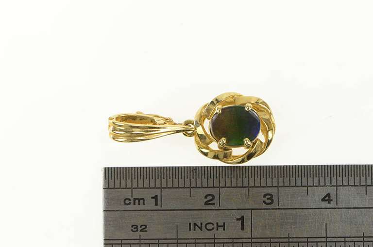 14K Yellow Gold Oval Ammolite Doublet Vintage Statement Pendant