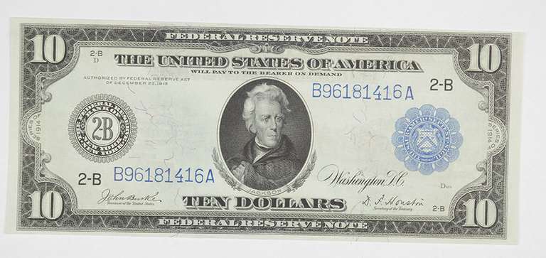 1914 $10 Federal Reserve Note - New York, NY - Horse Blanket