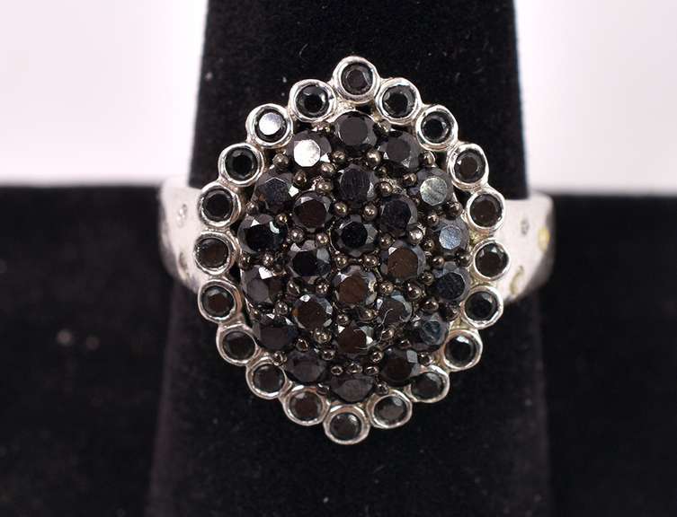 Sterling Silver With Black Onyx Gem Cluster