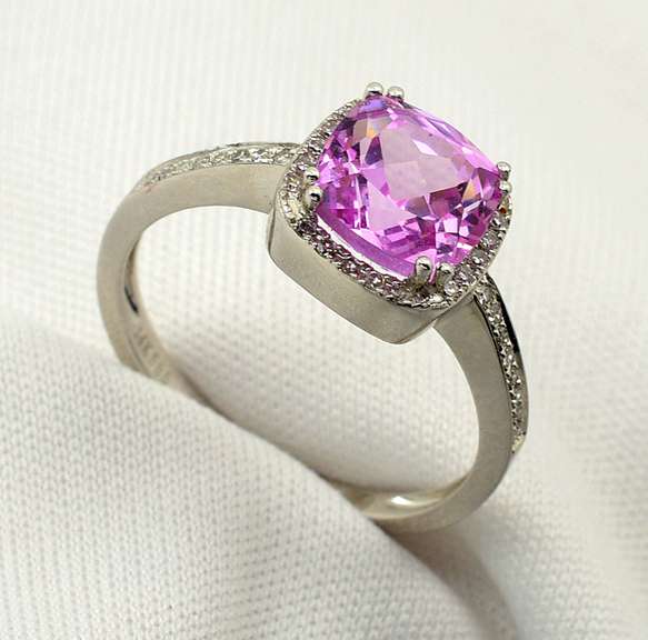 Classy Pink Sapphire & Diamond Ring in 14K WG
