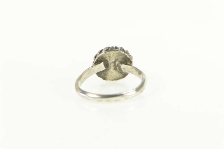Sterling Silver Round Turquoise Twist Trim Southwestern Ring