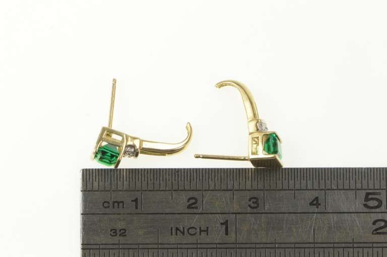 10K Yellow Gold Emerald Cut Syn. Emerald Diamond Accent Earrings