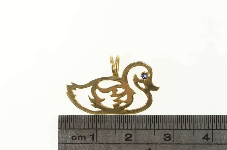 14K Yellow Gold Sapphire Duck Decoy Cut Out Animal Charm/Pendant