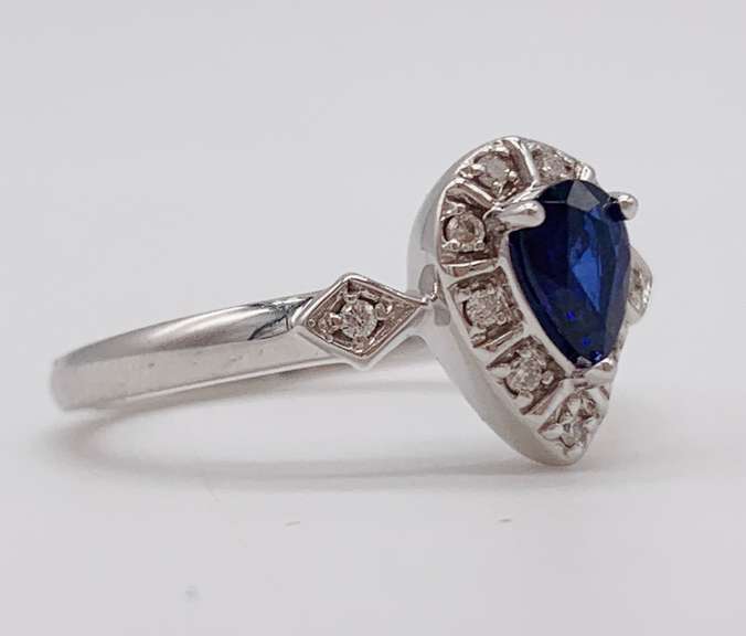 14kt Solid White Gold, Blue Sapphire, and Diamond Ring