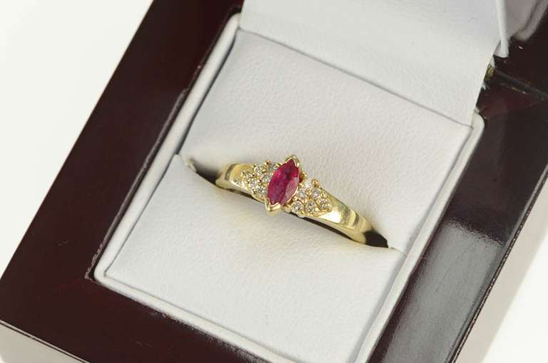 14K Yellow Gold Marquise Ruby Diamond Cluster Engagement Ring