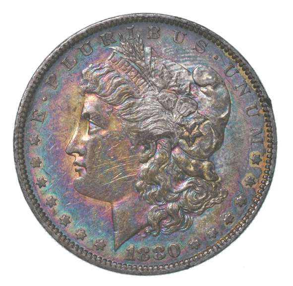 1880-O Morgan Silver Dollar Rainbow Toned INSANE