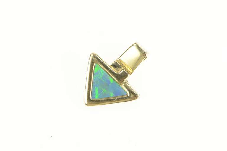 14K Yellow Gold Triangle Natural Opal Inlay Geometric Pendant