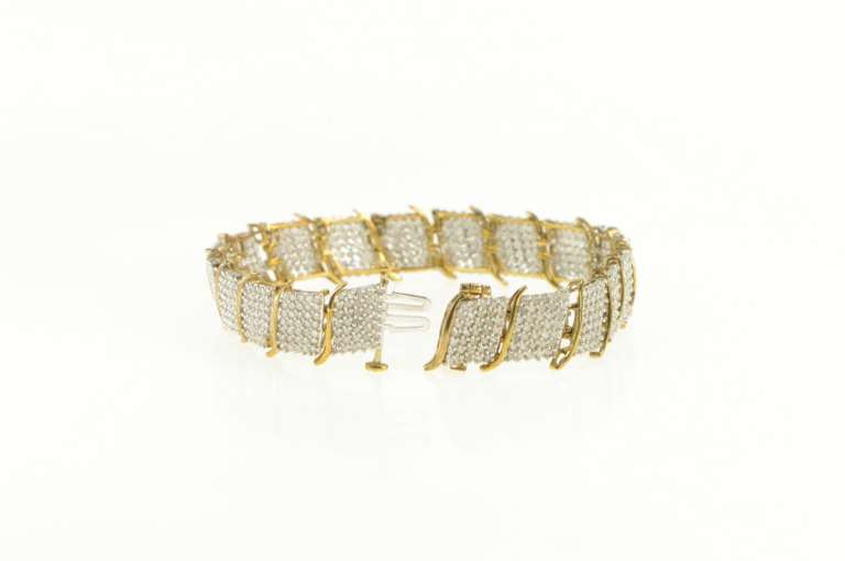 10K Yellow Gold 5.00 Ctw Pave Diamond Encrusted Wide Tennis Bracelet