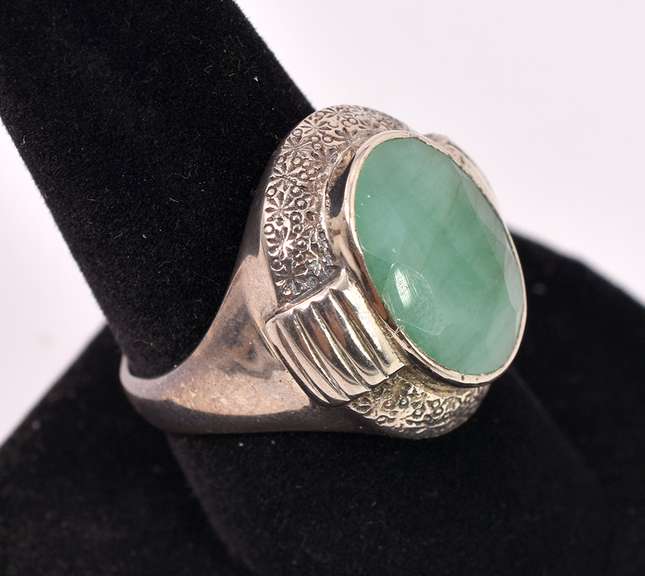 Green Beryl Set In Sterling Ring
