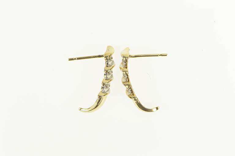 10K Yellow Gold Diamond Inset Wavy Design Semi Hoop Bar Earrings