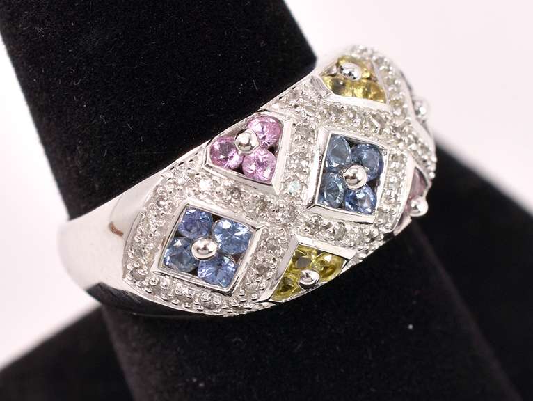 Multi-gem Sterling Silver Ring With Diamonds