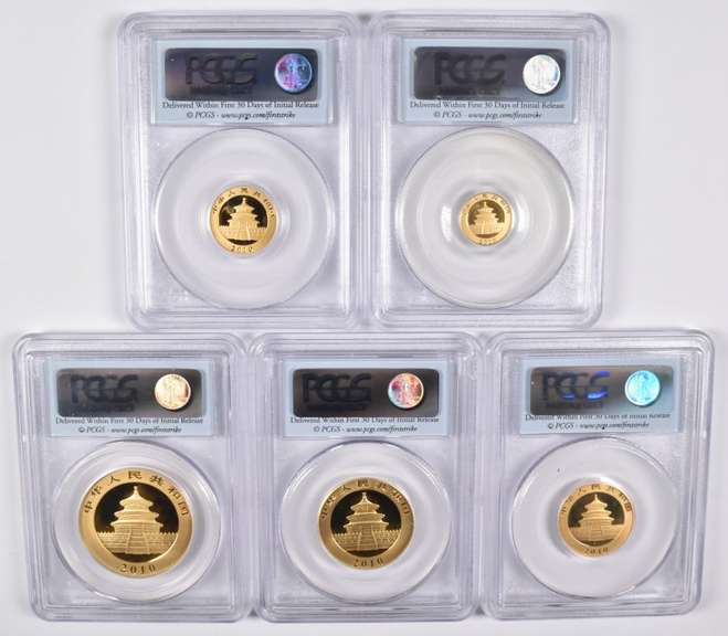 (5) MS70 2010 China 20-500 Yuan 1/20-1 Oz Gold FS Prestige Panda PCGS