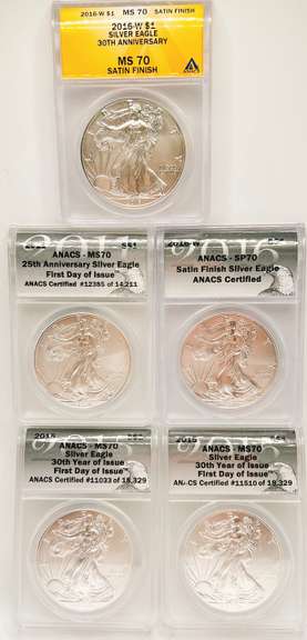 5 MS70 ASE silver coins