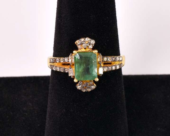 Dazzling 2.11CTW Natural Emerald & 0.27CTW Diamond Ring in Gold Plated Sterling Silver