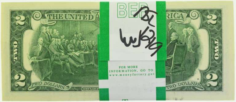 2017-A Series $2 Bills in Sequence (L) $200 Pack of New Gem CU