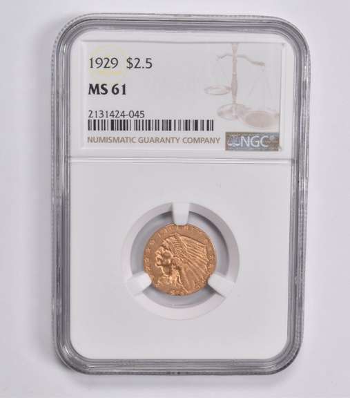 MS61 1929 $2.50 Indian Head Gold Quarter Eagle NGC
