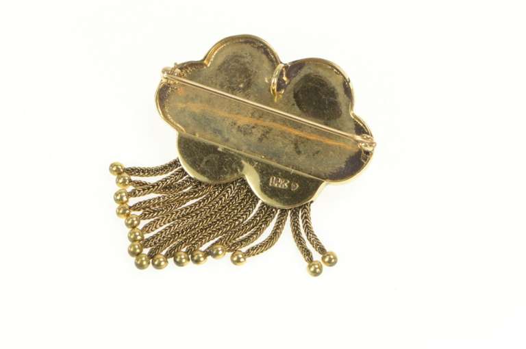 14K Yellow Gold Victorian Turquoise Chain Fringe Tassel Pin/Brooch