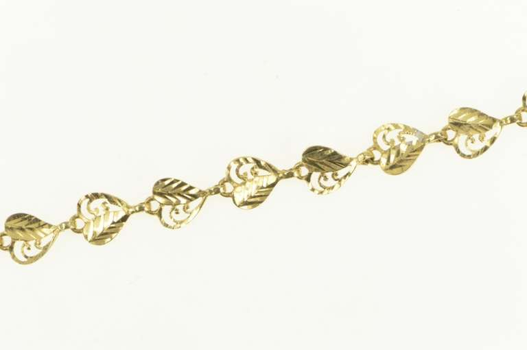 14K Yellow Gold Heart Diamond Cut Filigree Love Symbol Chain Bracelet