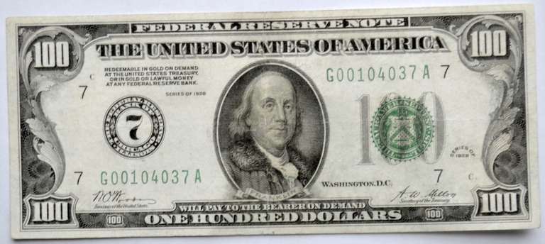 $100 1928 First Series Small Size Numerical FRN