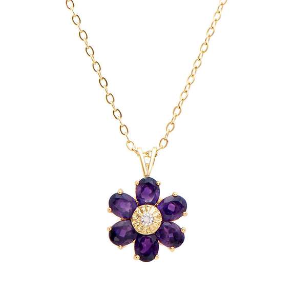 Plated 18KT Yellow Gold 1.81cts Amethyst and Diamond Necklace