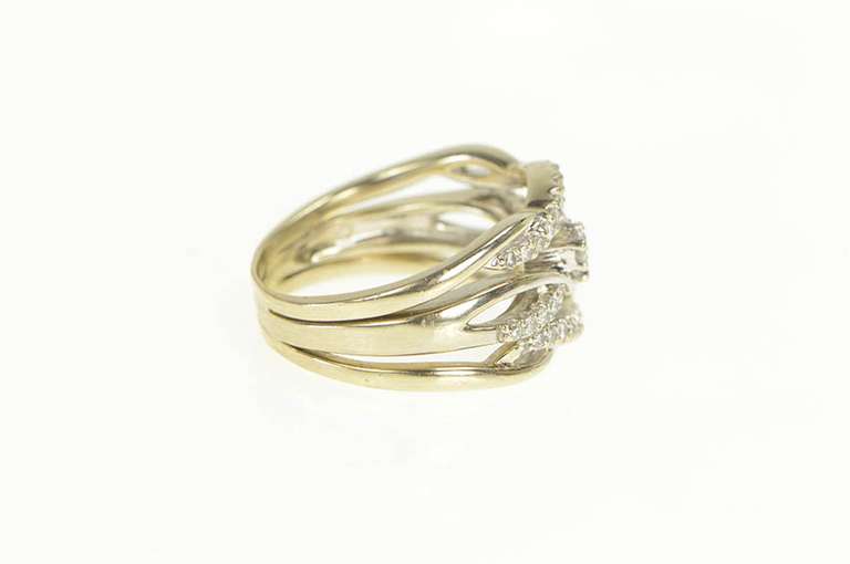 14K White Gold 0.58 Ctw Black & White Diamond Wave Band Ring