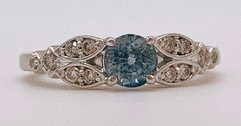 14kt Solid White Gold, Tanzanite, & Diamond Ring