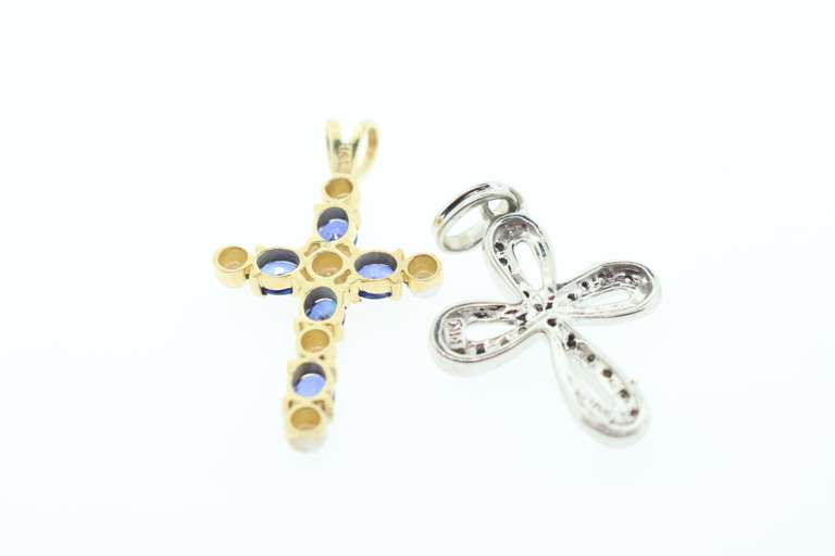 Two 14kt Gold & Diamond Cross Pendants