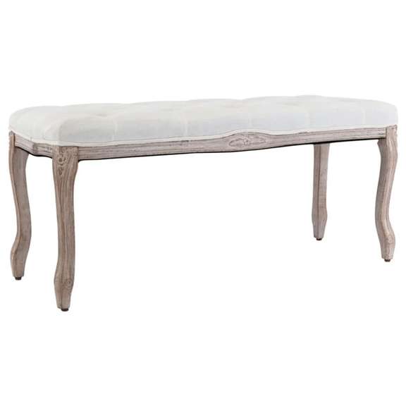 Bench Cream White Linen and Solid Wood Classic