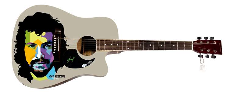 Cat Stevens Yusuf Autographed 1/1 Custom Graphics Photo Guitar ACOA PSA