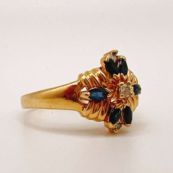 14kt Solid Yellow Gold, Blue Sapphire, & Diamond Ring