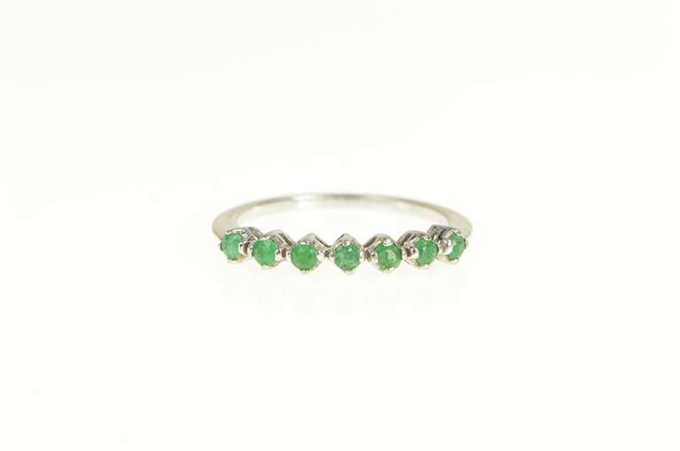 14K White Gold Natural Emerald Wedding Stackable Band Ring