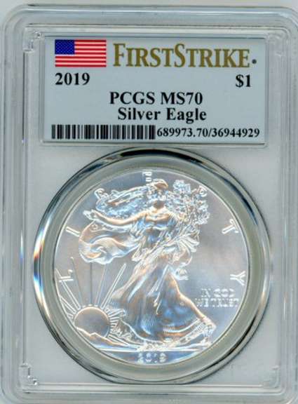2019 BU Silver Eagle in PCGS MS70 First Strike