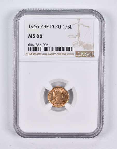 MS66 1966 ZBR Peru 1/5 Lire NGC