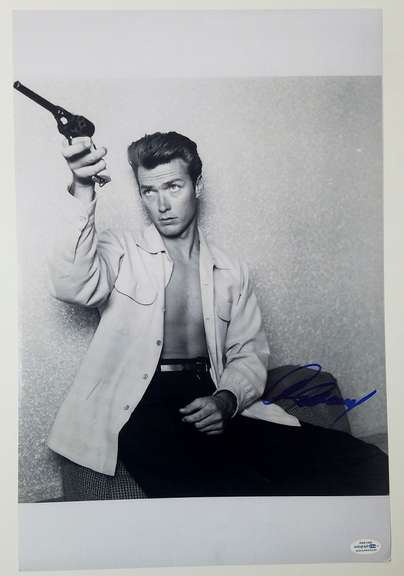 Clint Eastwood Autographed Pistol 6 Shooter Vintage B/W 12x18 Photo ACOA