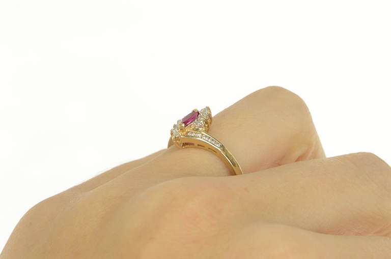 10K Yellow Gold Marquise Ruby Diamond Halo Engagement Ring