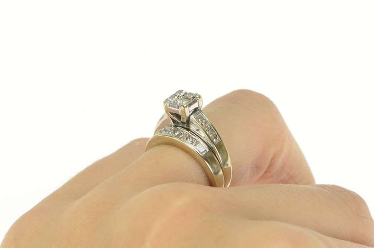 14K White Gold 1.75 Ctw Princess Diamond Engagement Set Ring