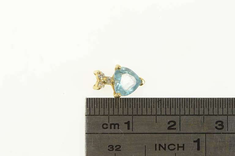 14K Yellow Gold Heart Blue Topaz Diamond Cluster Love Pendant