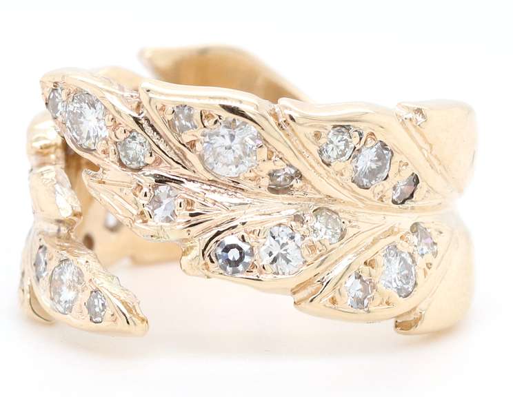 1.00ctw Diamond Leaf Split Wrap Ring in 14K
